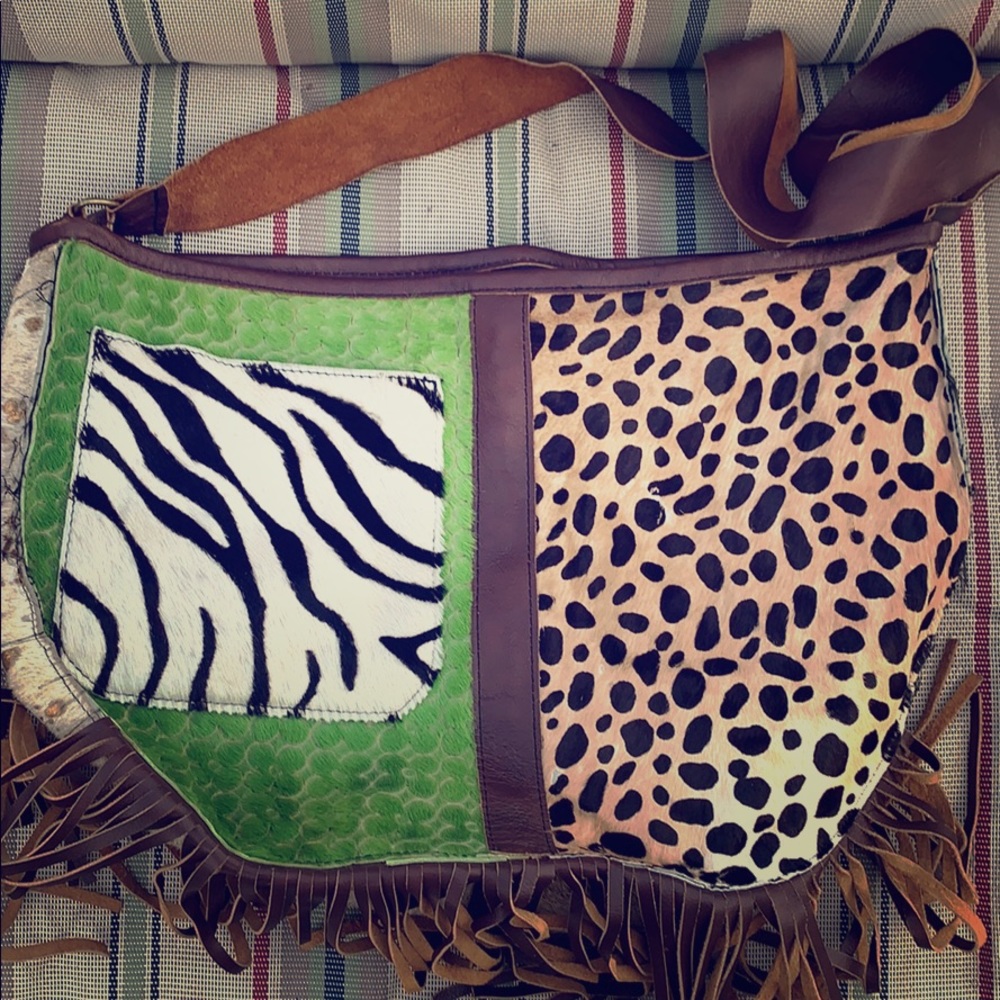 Faux fur multicolored handbag/ satchel